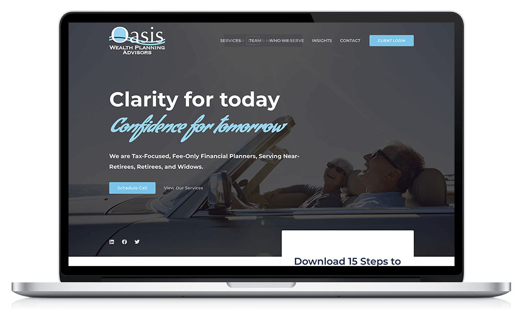 Case Study: Oasis Wealth Planning Financial Advisor Website desktop and mobile viewport