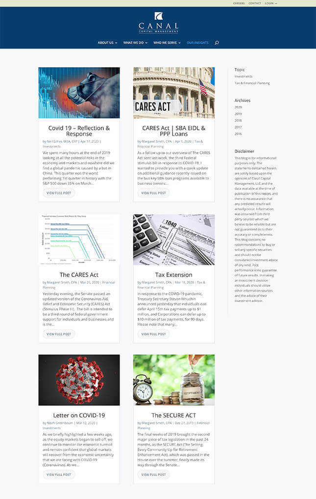 Financial advisor website case study of Canal Capitol Management blog web page