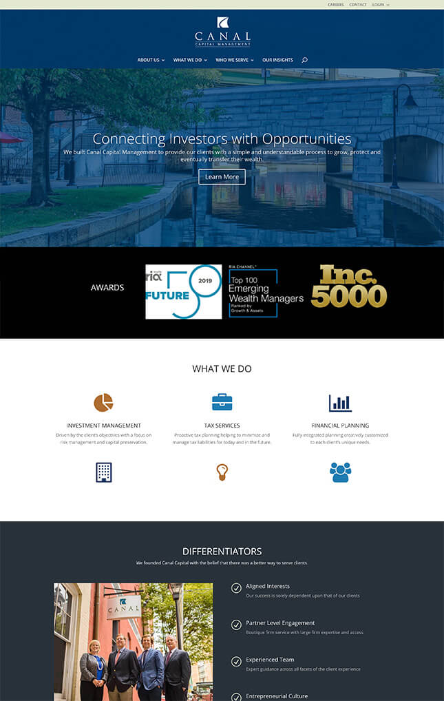 Financial advisor website case study of Canal Capitol Management home web page