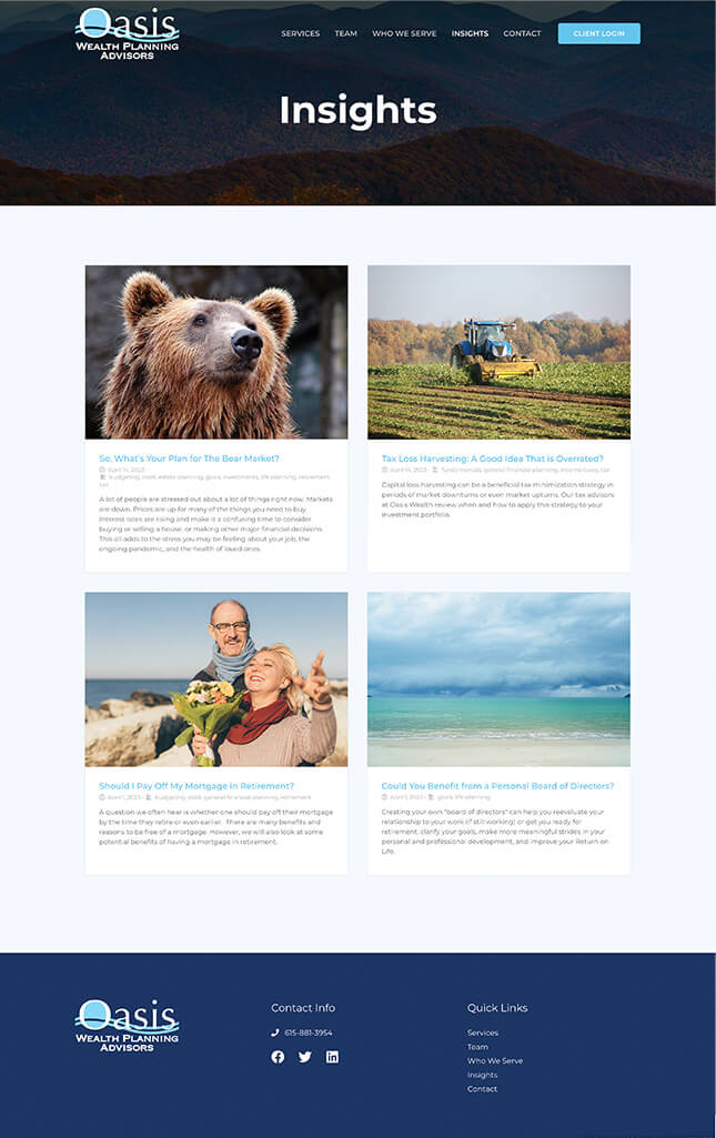 Financial advisor website case study of Oasis Wealth Planning Advisors blog web page