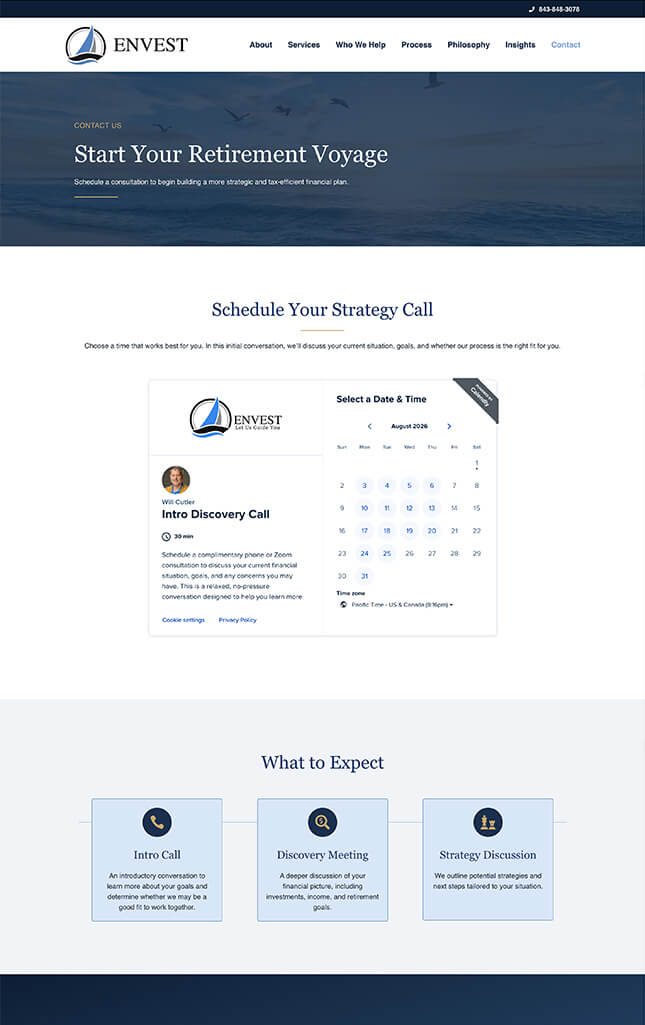 Financial advisor website case study of Envest Advisors Contact web page
