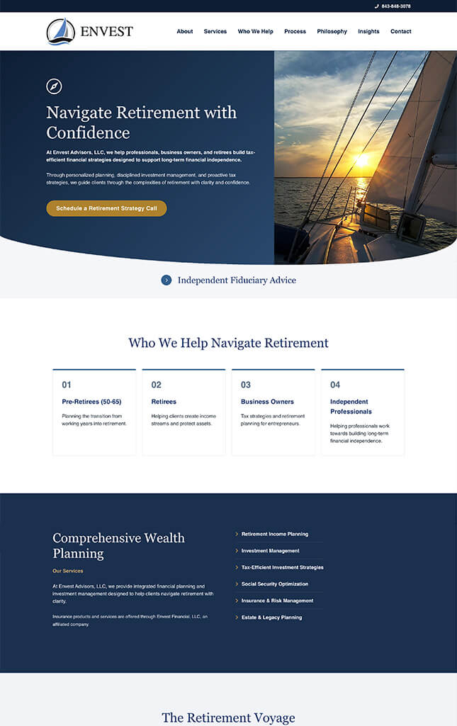Financial advisor website case study of Envest Advisors home web page